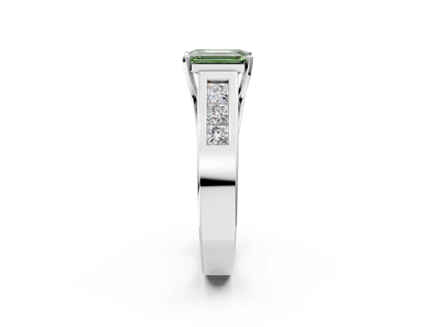 White gold Fancy Green Emerald Cut Cut Channel Set Solitaire Ring with Four-Prong Setting_2