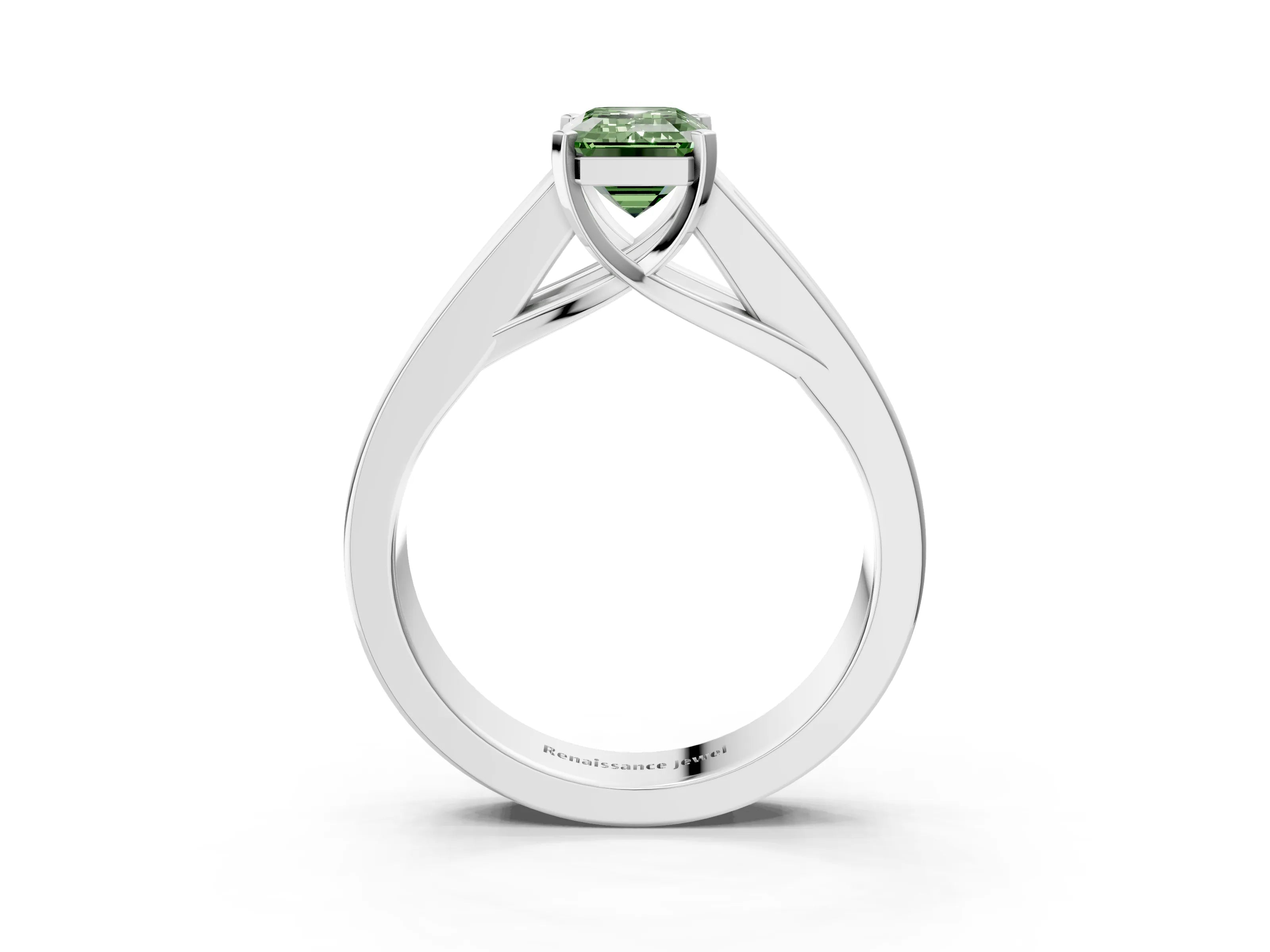 White gold Fancy Green Emerald Cut Cut Channel Set Solitaire Ring with Four-Prong Setting_3