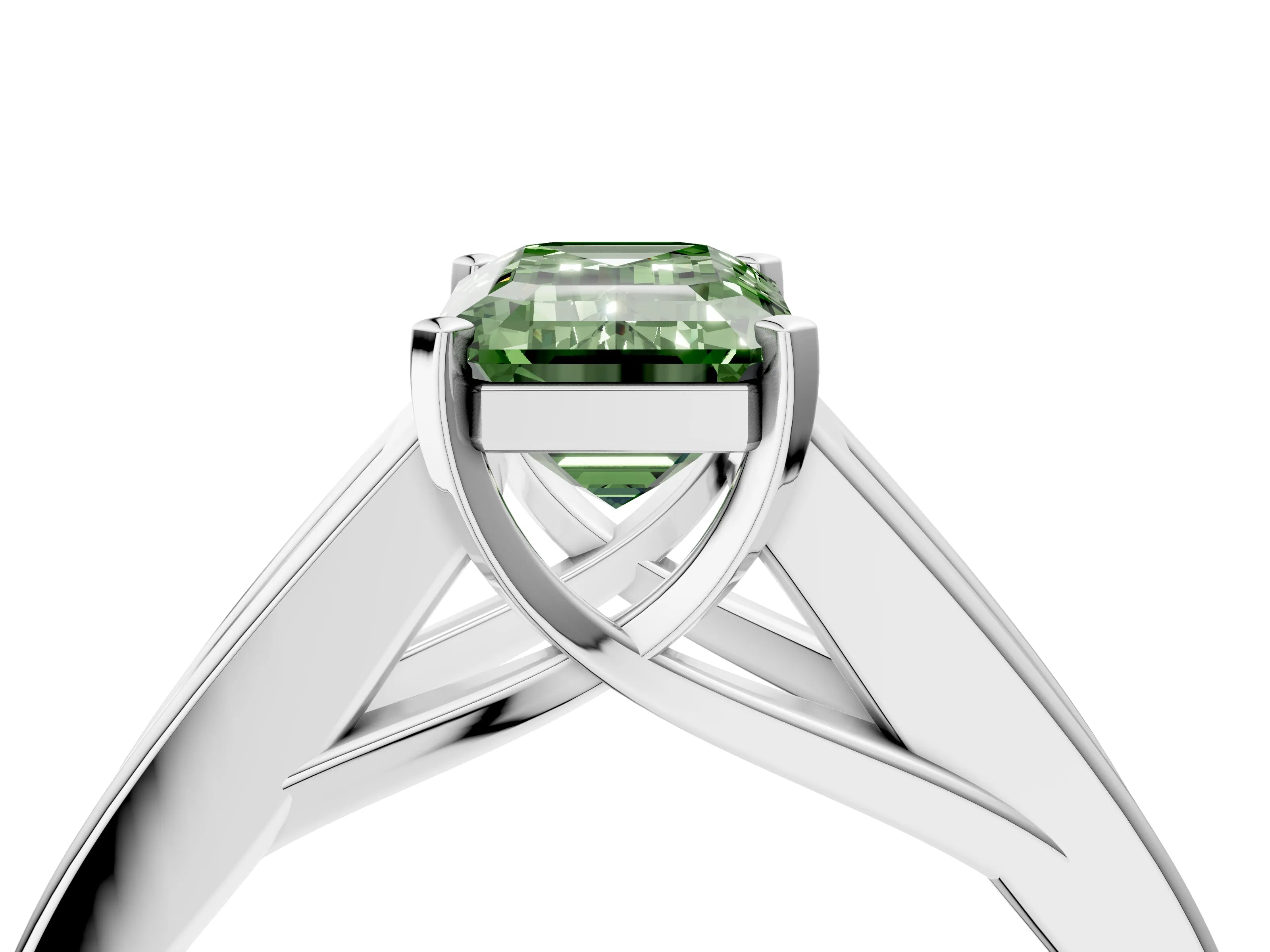 White gold Fancy Green Emerald Cut Cut Channel Set Solitaire Ring with Four-Prong Setting_4