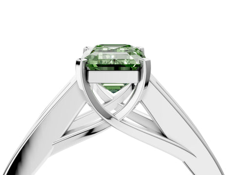 White gold Fancy Green Emerald Cut Cut Channel Set Solitaire Ring with Four-Prong Setting_4