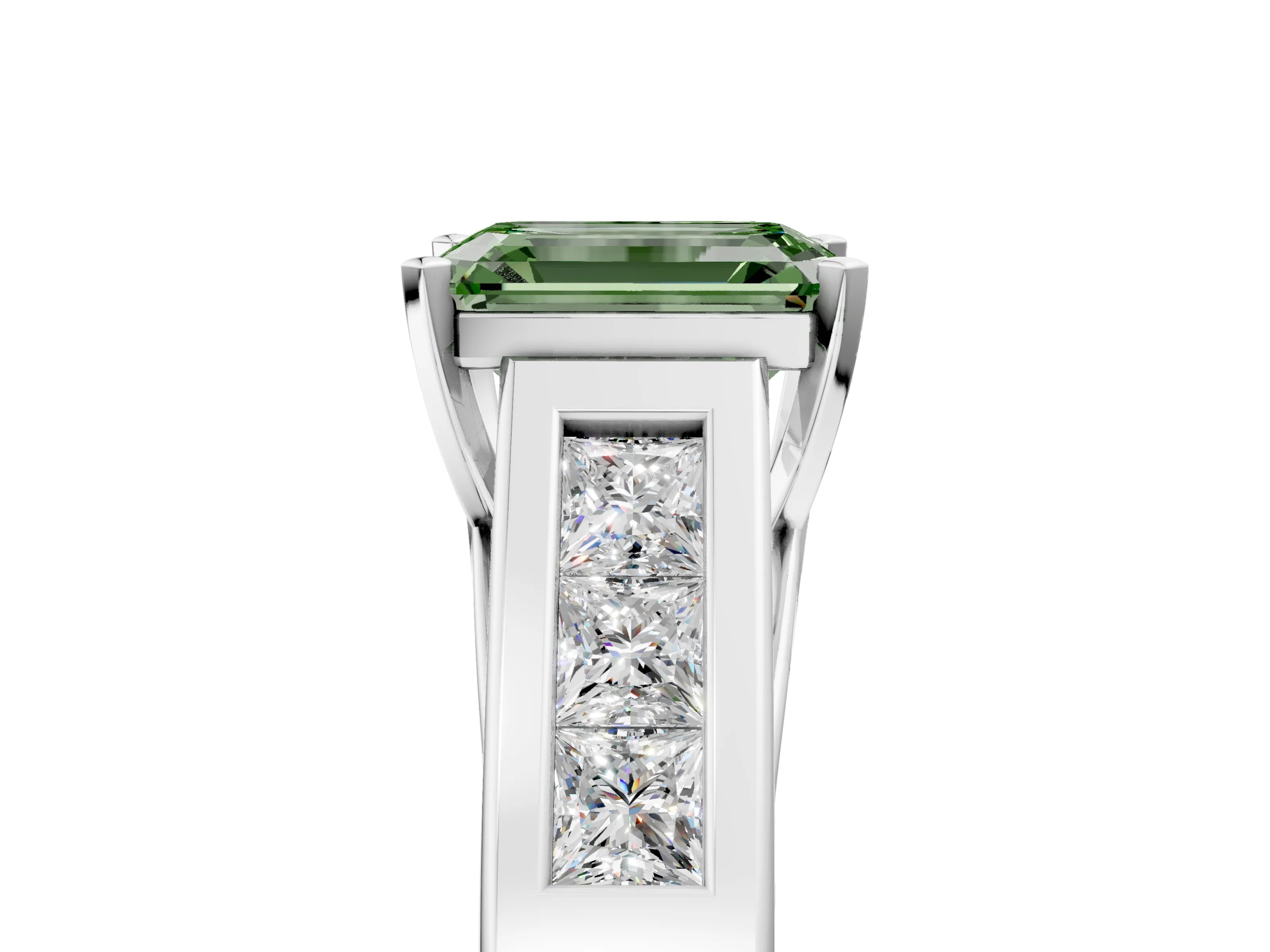 White gold Fancy Green Emerald Cut Cut Channel Set Solitaire Ring with Four-Prong Setting_5