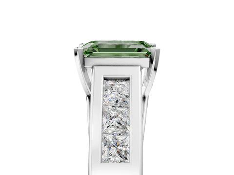 White gold Fancy Green Emerald Cut Cut Channel Set Solitaire Ring with Four-Prong Setting_5