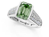 White gold Fancy Green Emerald Cut Cut Diamond Channel Set Pave Band with Tension Prong Setting_1