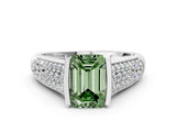 White gold Fancy Green Emerald Cut Cut Diamond Channel Set Pave Band with Tension Prong Setting