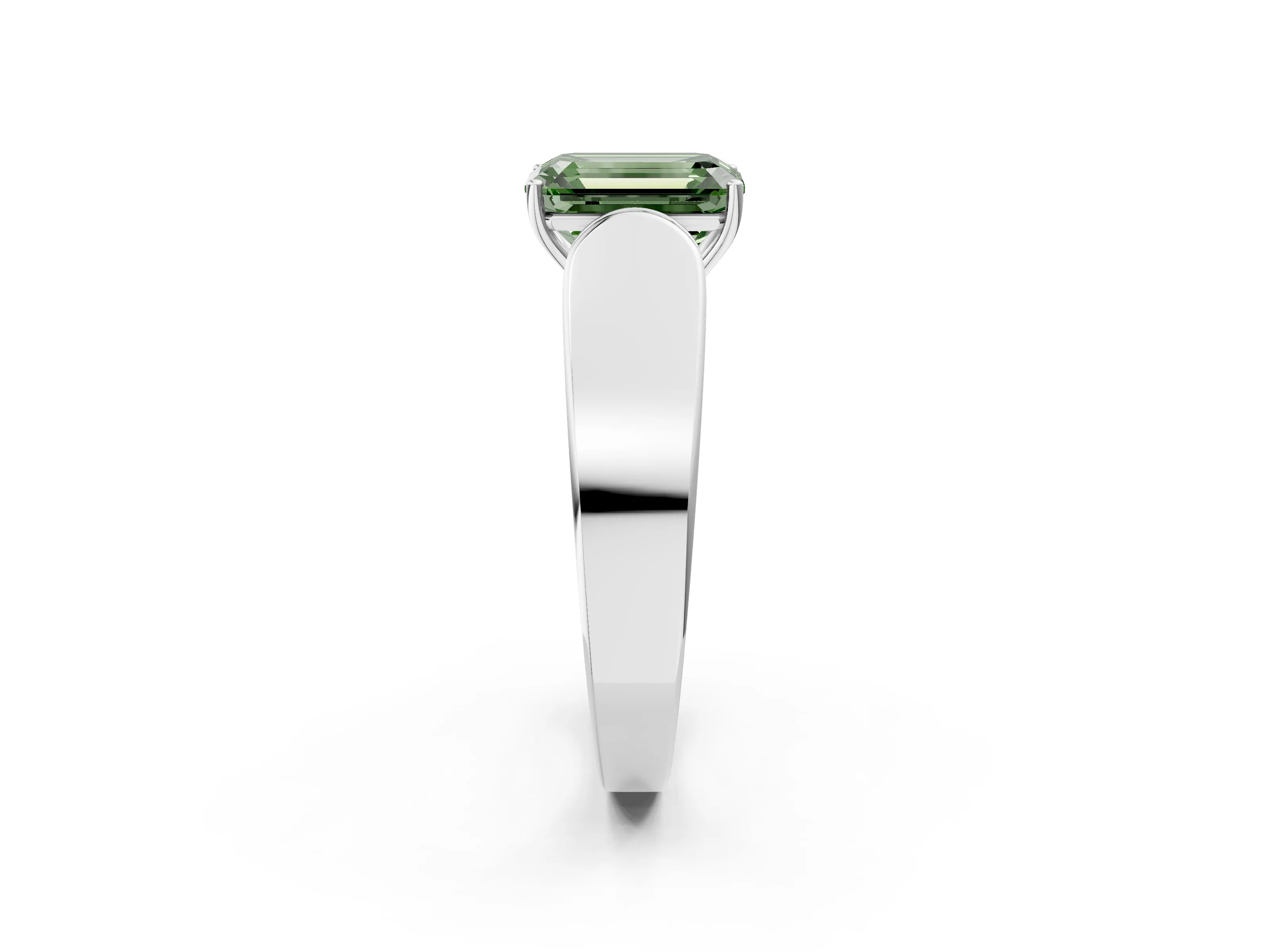 White gold Fancy Green Emerald Cut Cut Diamond Channel Set Solitaire Ring with Four-Prong Setting_2