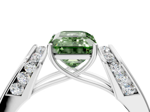 White gold Fancy Green Emerald Cut Cut Diamond Channel Set Solitaire Ring with Four-Prong Setting_4