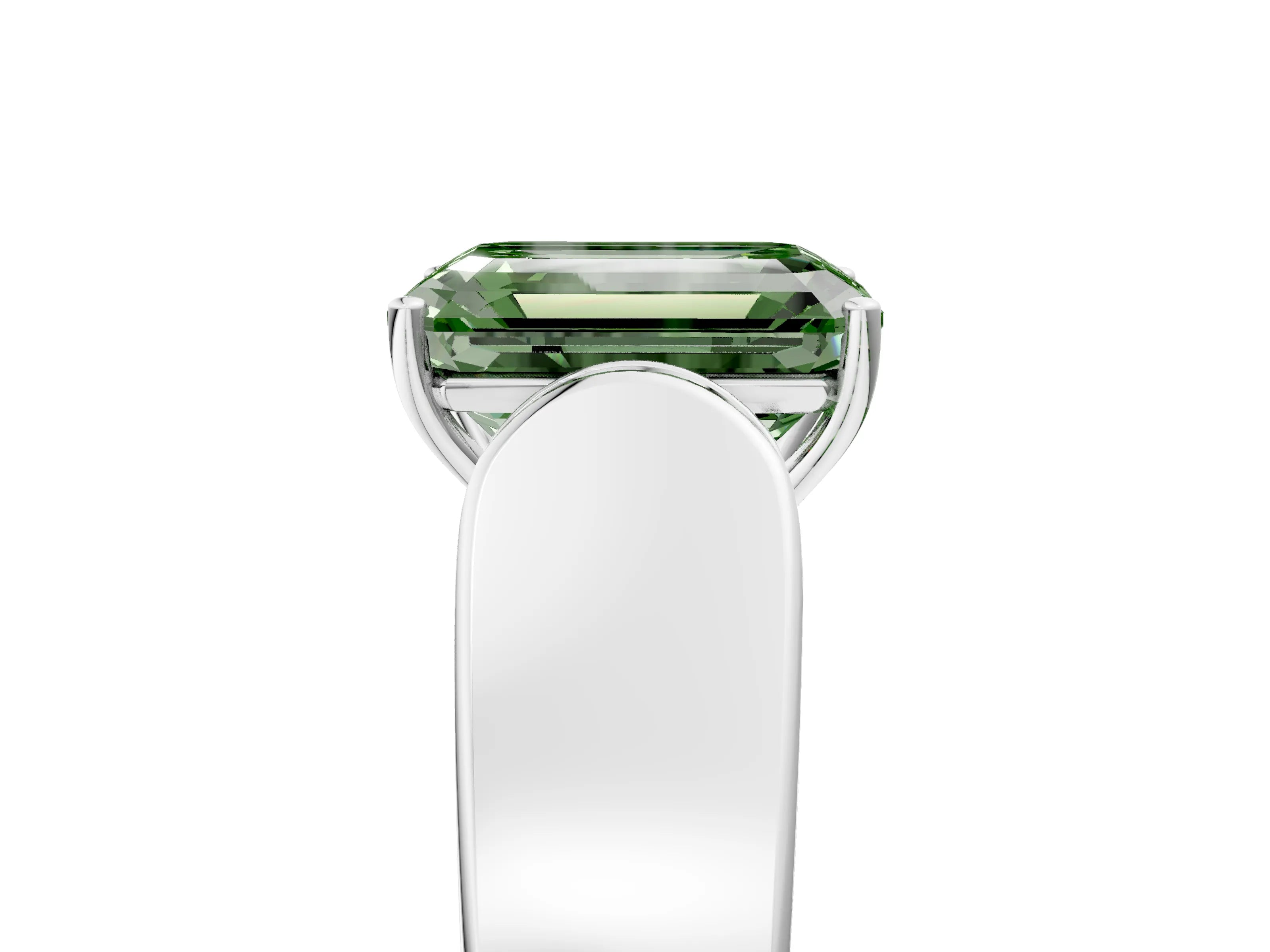 White gold Fancy Green Emerald Cut Cut Diamond Channel Set Solitaire Ring with Four-Prong Setting_5