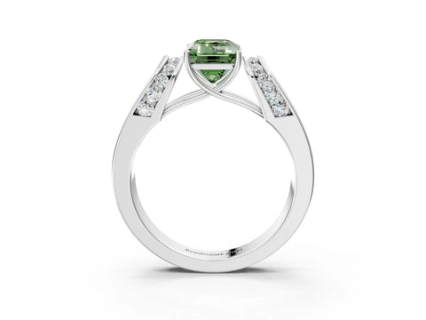 White gold Fancy Green Emerald Cut Cut Diamond Channel Set Solitaire Ring with Four-Prong Setting_63
