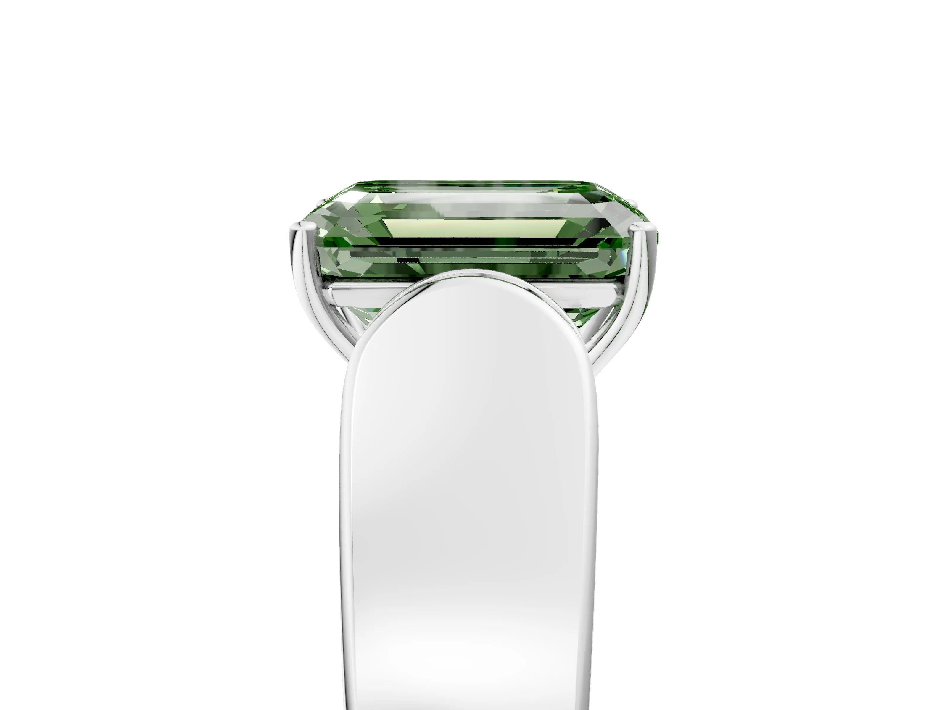White gold Fancy Green Emerald Cut Cut Diamond Channel Set Solitaire Ring with Four-Prong Setting_77