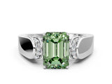 White gold Fancy Green Emerald Cut Cut Diamond Channel Set Solitaire Ring with Four-Prong Setting_82