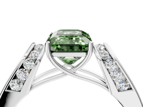 White gold Fancy Green Emerald Cut Cut Diamond Channel Set Solitaire Ring with Four-Prong Setting_88