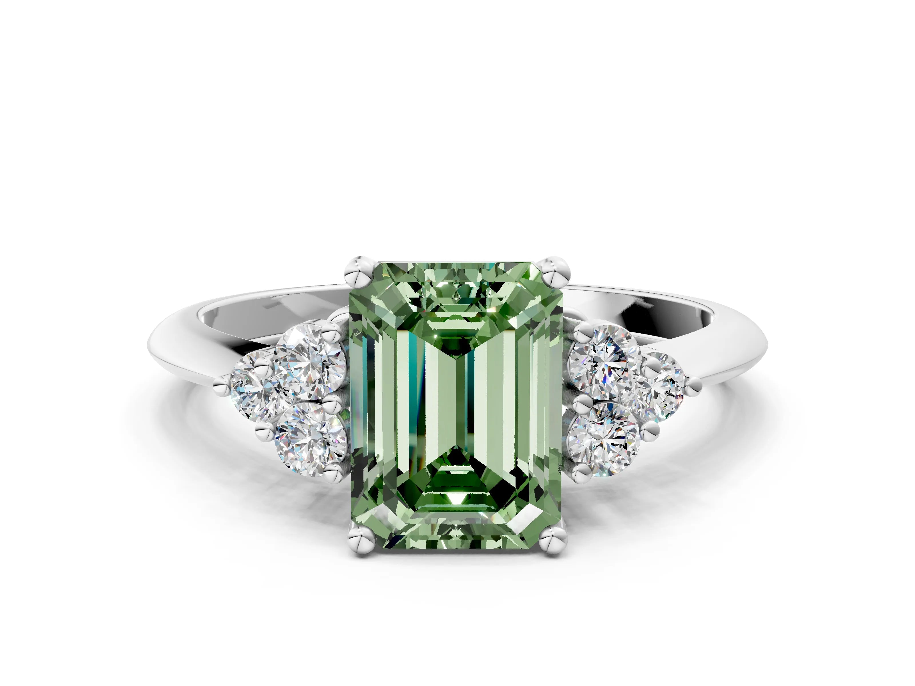 White gold Fancy Green Emerald Cut Cut Diamond Cluster Ring with Solitaire Band and Four-Prong Setting_12