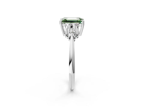 White gold Fancy Green Emerald Cut Cut Diamond Cluster Ring with Solitaire Band and Four-Prong Setting_14