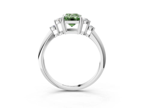 White gold Fancy Green Emerald Cut Cut Diamond Cluster Ring with Solitaire Band and Four-Prong Setting_15