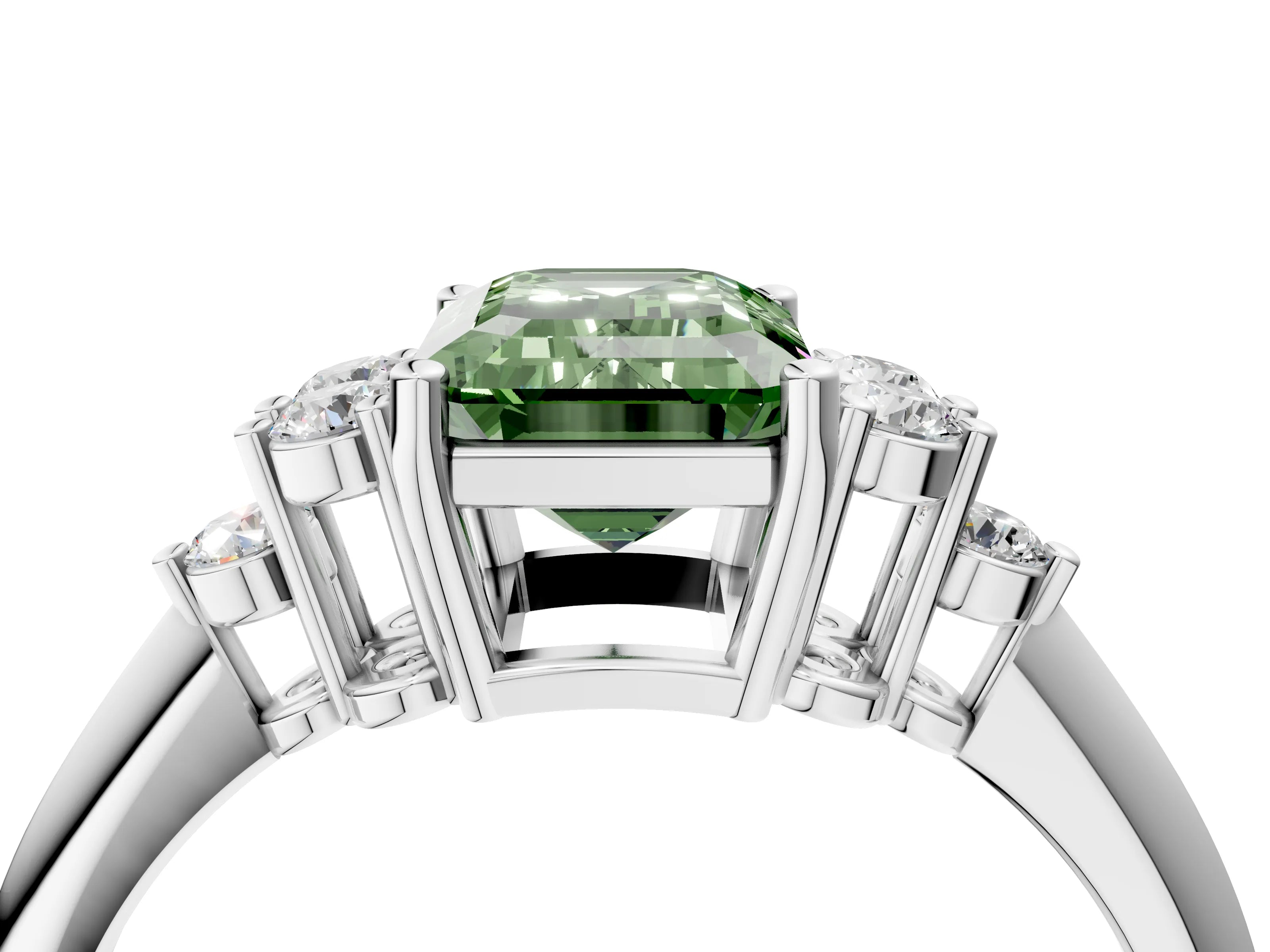 White gold Fancy Green Emerald Cut Cut Diamond Cluster Ring with Solitaire Band and Four-Prong Setting_16