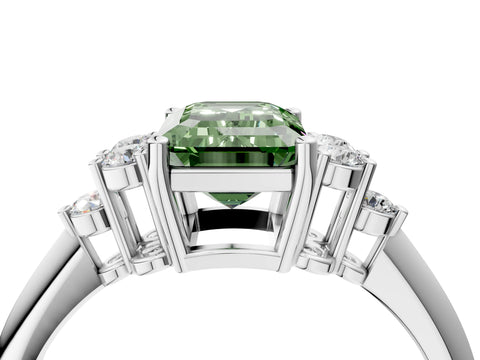 White gold Fancy Green Emerald Cut Cut Diamond Cluster Ring with Solitaire Band and Four-Prong Setting_16
