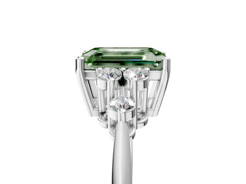 White gold Fancy Green Emerald Cut Cut Diamond Cluster Ring with Solitaire Band and Four-Prong Setting_17
