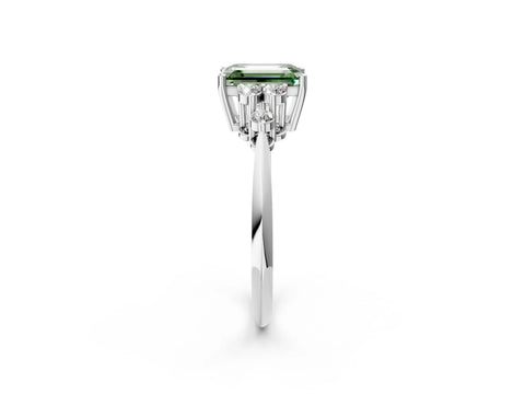 White gold Fancy Green Emerald Cut Cut Diamond Cluster Ring with Solitaire Band and Four-Prong Setting_38