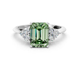 White gold Fancy Green Emerald Cut Cut Diamond Cluster Ring with Solitaire Band and Four-Prong Setting_48