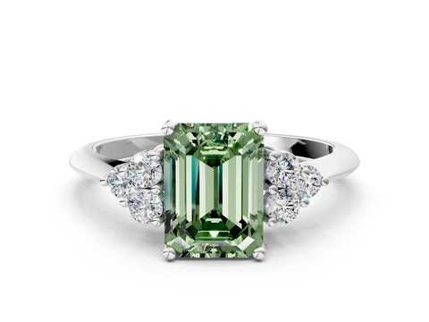 White gold Fancy Green Emerald Cut Cut Diamond Cluster Ring with Solitaire Band and Four-Prong Setting_48