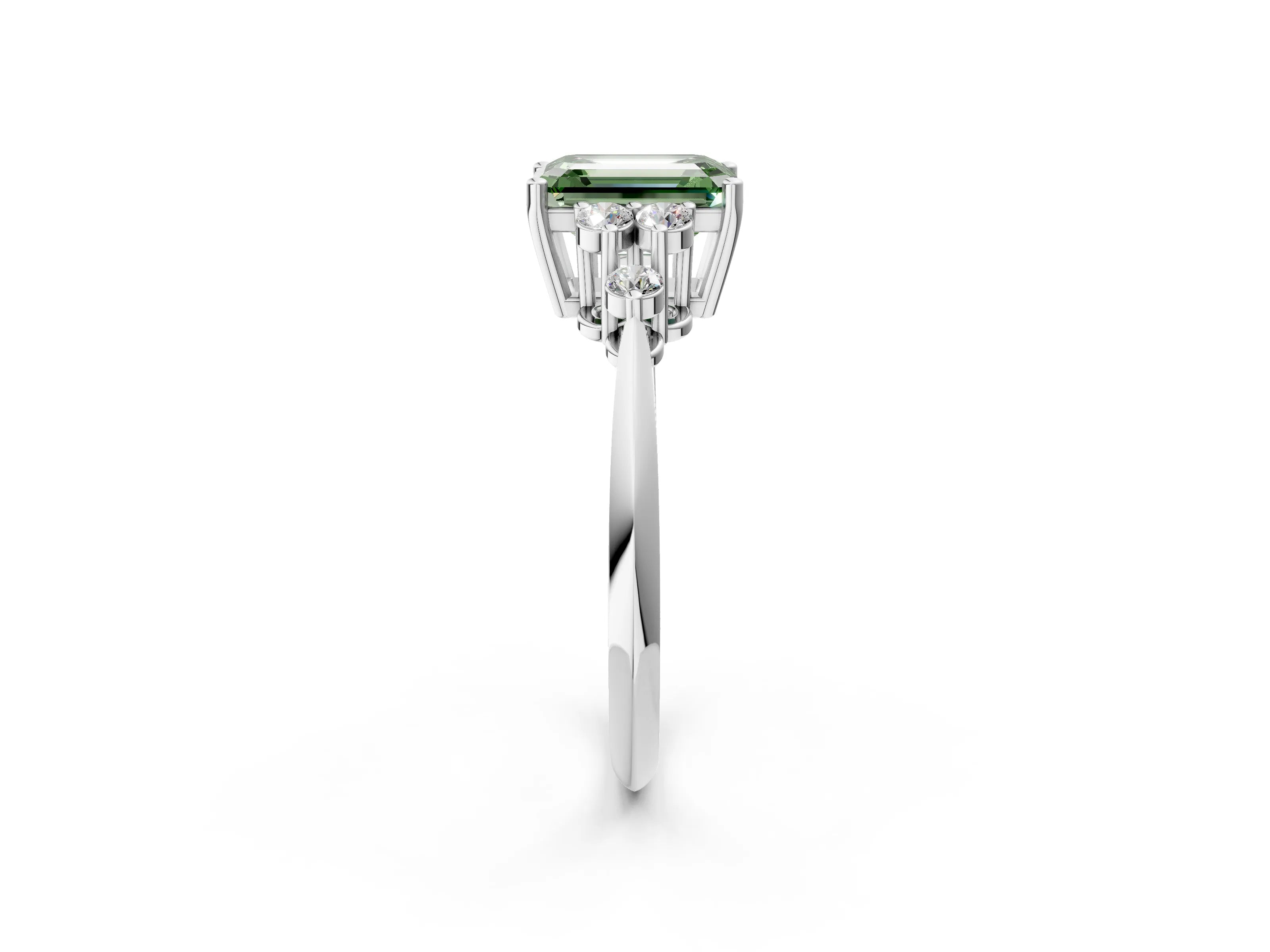 White gold Fancy Green Emerald Cut Cut Diamond Cluster Ring with Solitaire Band and Four-Prong Setting_50