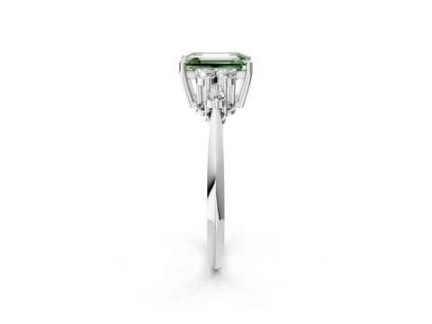 White gold Fancy Green Emerald Cut Cut Diamond Cluster Ring with Solitaire Band and Four-Prong Setting_50
