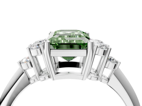 White gold Fancy Green Emerald Cut Cut Diamond Cluster Ring with Solitaire Band and Four-Prong Setting_52