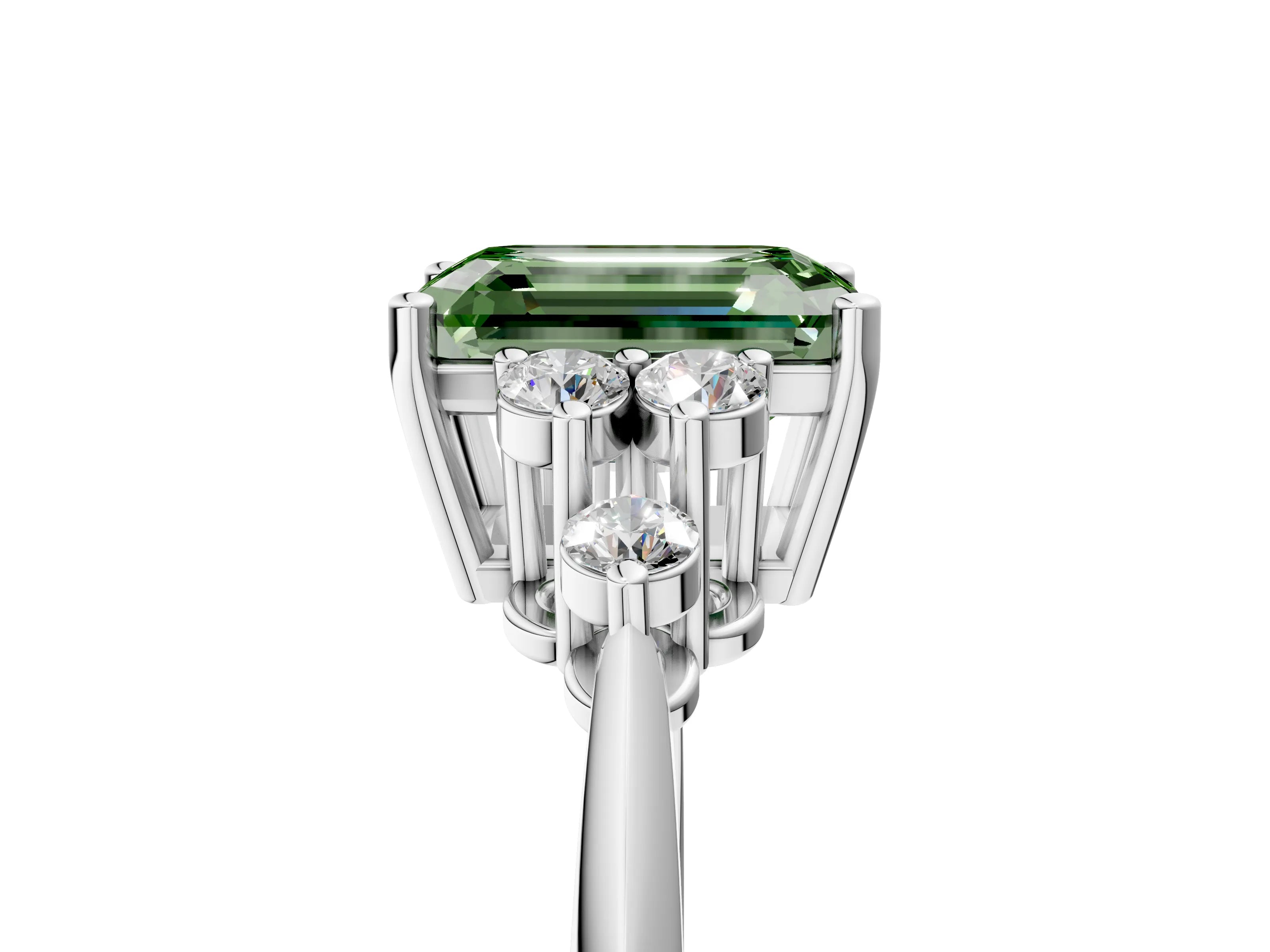 White gold Fancy Green Emerald Cut Cut Diamond Cluster Ring with Solitaire Band and Four-Prong Setting_53