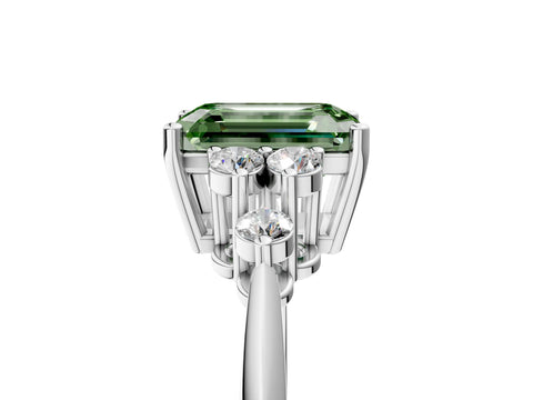 White gold Fancy Green Emerald Cut Cut Diamond Cluster Ring with Solitaire Band and Four-Prong Setting_53