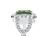 White gold Fancy Green Emerald Cut Cut Diamond Halo Engagement Ring with Open Split Pavé Band_5