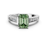 White gold Fancy Green Emerald Cut Cut Diamond Milgrain Pave Band Four-Prong Setting Ring_39