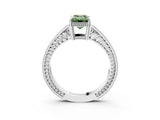 White gold Fancy Green Emerald Cut Cut Diamond Milgrain Pave Band Four-Prong Setting Ring_42