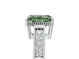 White gold Fancy Green Emerald Cut Cut Diamond Milgrain Pave Band Four-Prong Setting Ring_44