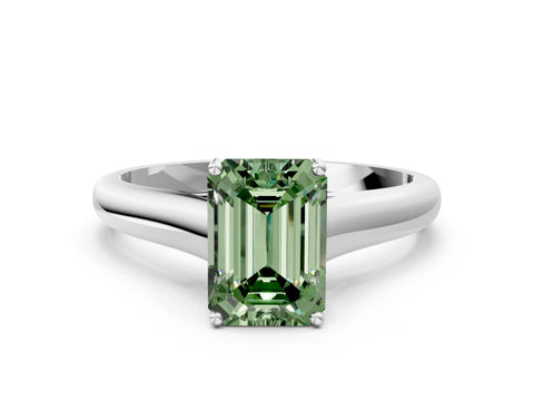White gold Fancy Green Emerald Cut Cut Diamond Solitaire Engagement Ring with Tapered Plain Band and Four-Prong Setting_12