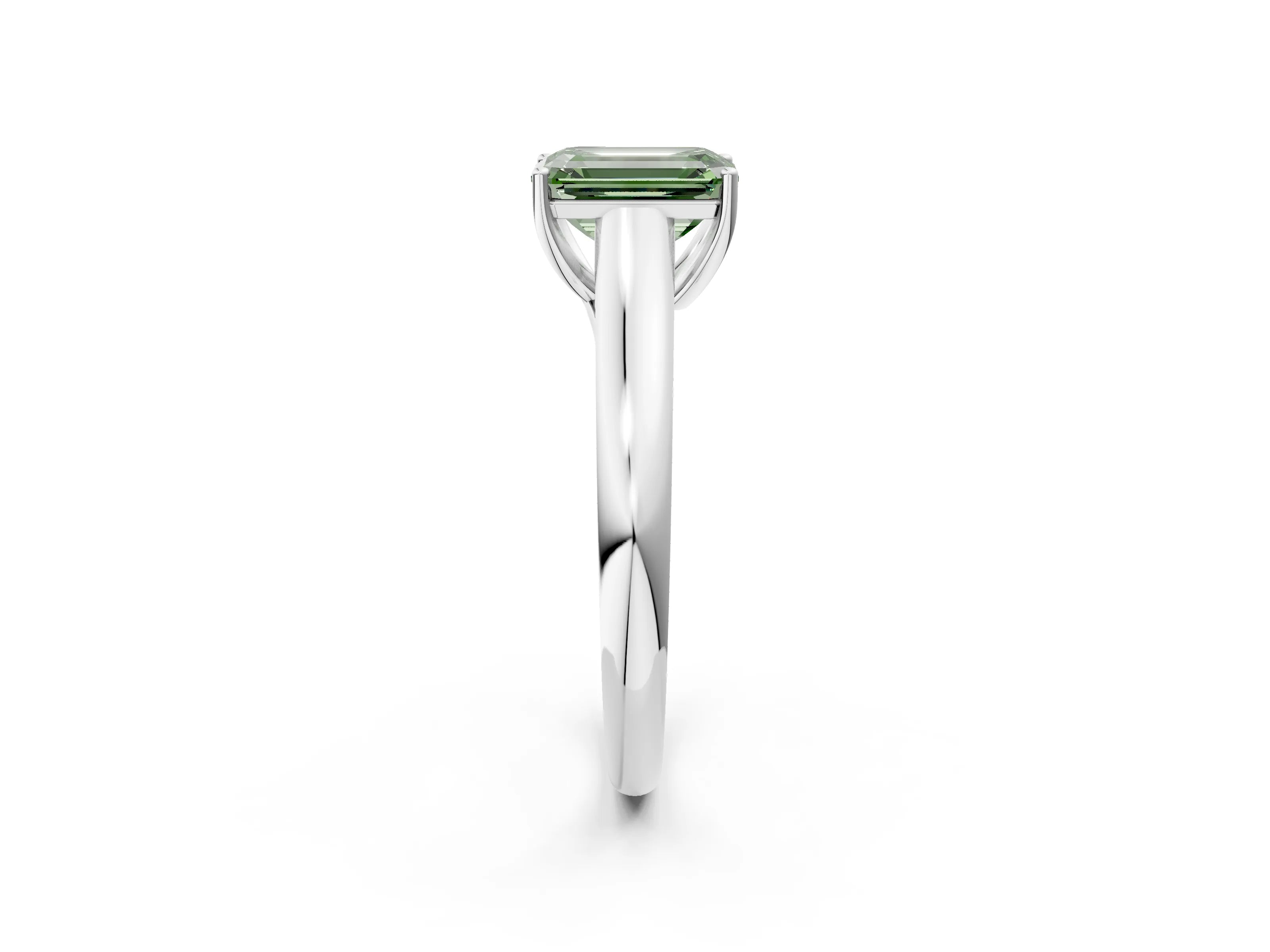 White gold Fancy Green Emerald Cut Cut Diamond Solitaire Engagement Ring with Tapered Plain Band and Four-Prong Setting_14