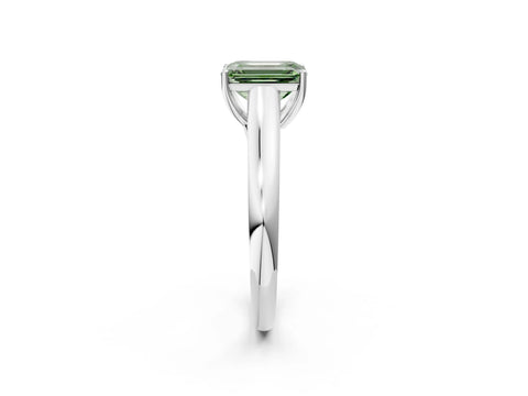 White gold Fancy Green Emerald Cut Cut Diamond Solitaire Engagement Ring with Tapered Plain Band and Four-Prong Setting_14