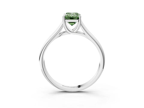 White gold Fancy Green Emerald Cut Cut Diamond Solitaire Engagement Ring with Tapered Plain Band and Four-Prong Setting_15