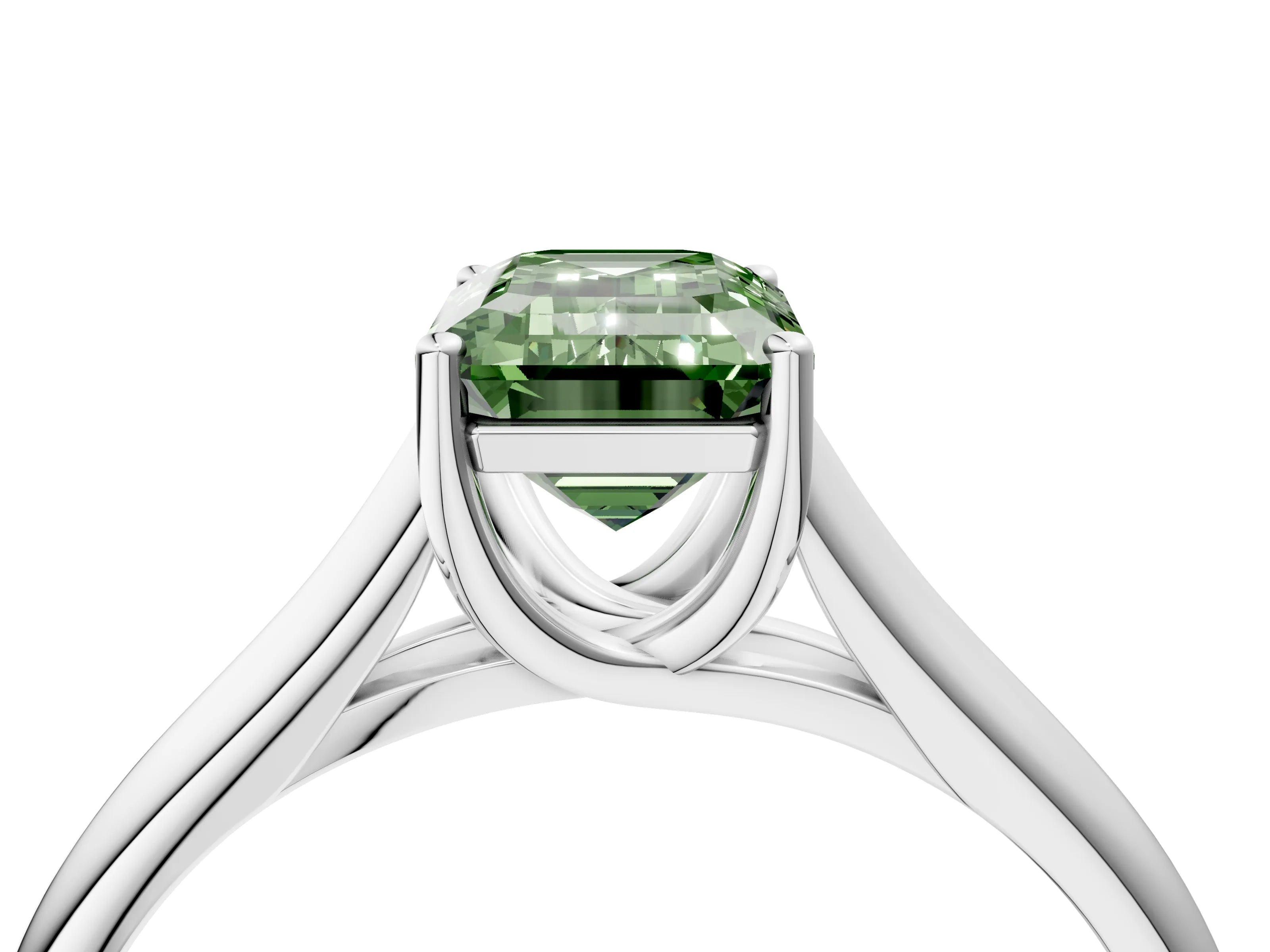 White gold Fancy Green Emerald Cut Cut Diamond Solitaire Engagement Ring with Tapered Plain Band and Four-Prong Setting_16