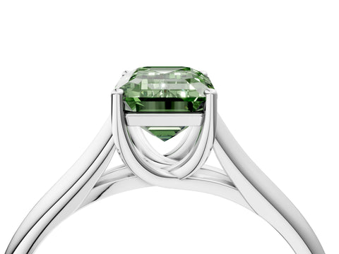 White gold Fancy Green Emerald Cut Cut Diamond Solitaire Engagement Ring with Tapered Plain Band and Four-Prong Setting_16