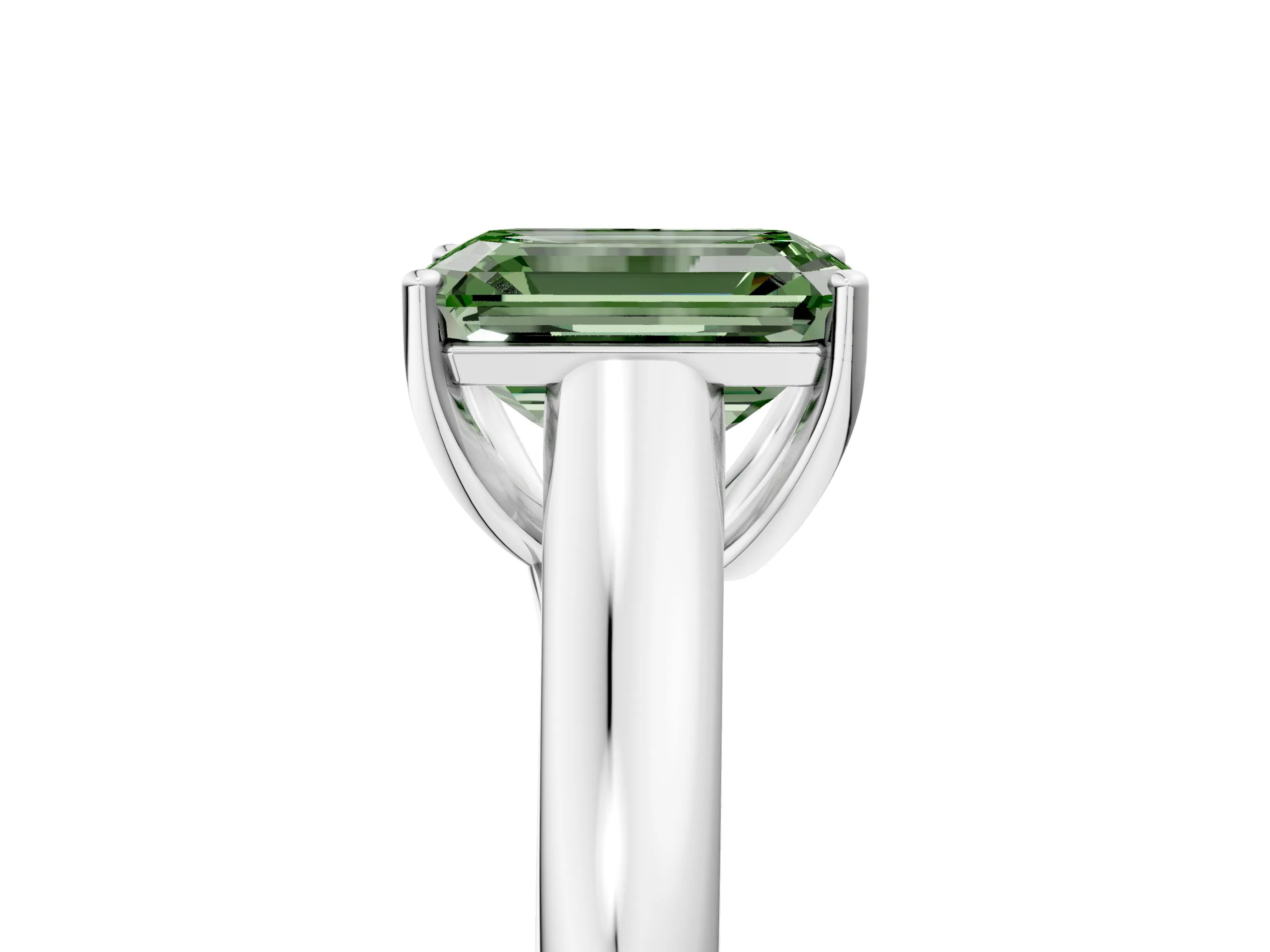 White gold Fancy Green Emerald Cut Cut Diamond Solitaire Engagement Ring with Tapered Plain Band and Four-Prong Setting_17