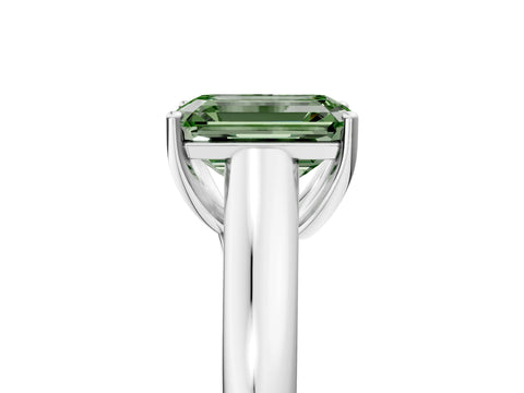 White gold Fancy Green Emerald Cut Cut Diamond Solitaire Engagement Ring with Tapered Plain Band and Four-Prong Setting_17