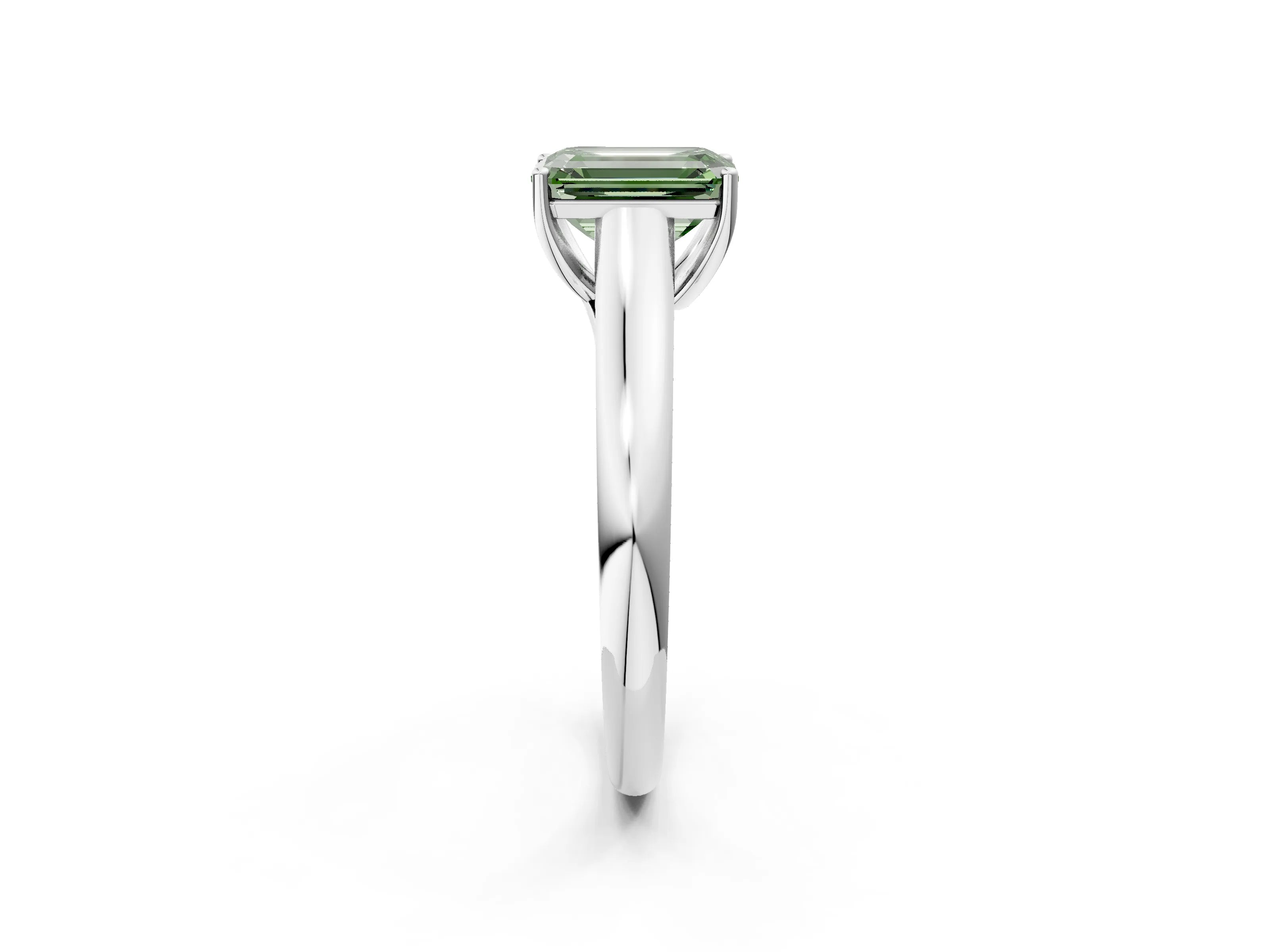 White gold Fancy Green Emerald Cut Cut Diamond Solitaire Engagement Ring with Tapered Plain Band and Four-Prong Setting_2