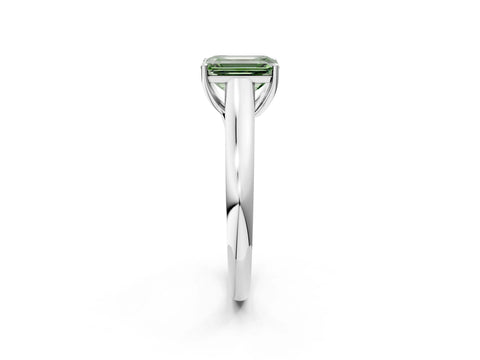 White gold Fancy Green Emerald Cut Cut Diamond Solitaire Engagement Ring with Tapered Plain Band and Four-Prong Setting_2