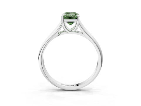 White gold Fancy Green Emerald Cut Cut Diamond Solitaire Engagement Ring with Tapered Plain Band and Four-Prong Setting_3
