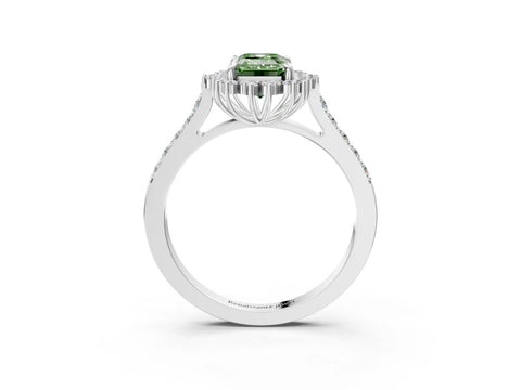 White gold Fancy Green Emerald Cut Cut Diamond Sunburst Halo Engagement Ring with Pavé Band_15