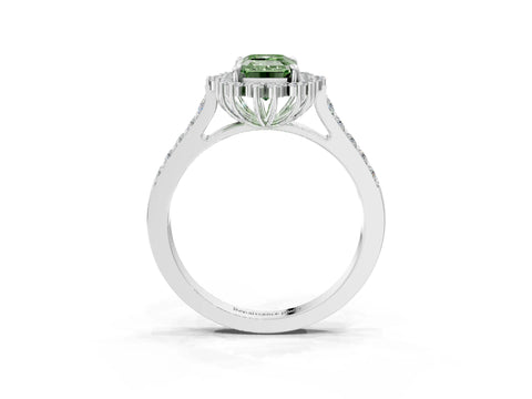 White gold Fancy Green Emerald Cut Cut Diamond Sunburst Halo Engagement Ring with Pavé Band_3