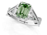White gold Fancy Green Emerald Cut Cut Diamond Twisted Band with Milgrain Pave Setting and Four-Prong Setting_1