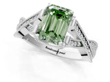 White gold Fancy Green Emerald Cut Cut Diamond Twisted Band with Milgrain Pave Setting and Four-Prong Setting_1
