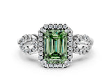 White gold Fancy Green Emerald Cut Cut Halo Diamond Infinity Band with Four-Prong Setting