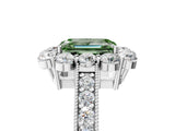 White gold Fancy Green Emerald Cut Cut Halo Diamond Pavé Engagement Ring with Milgrain Detailing_17